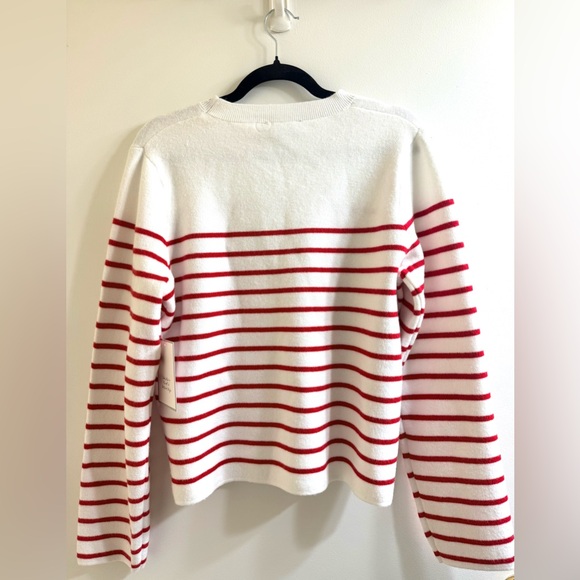 Calligraphie Paris Women's Striped pull over Sweater - Red and White size L - Picture 2 of 5